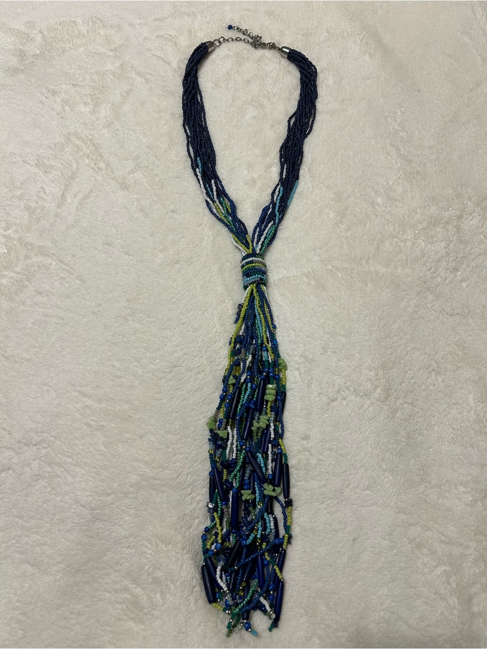 Chico's Navy, Blue & Lime Multi-Strand Beaded Tassel Necklace